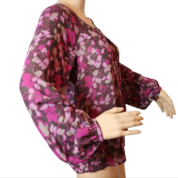 J. Jill silk blouse. Long sleeve.  Brown purple floral.  Size XS. - Picture 10 of 15